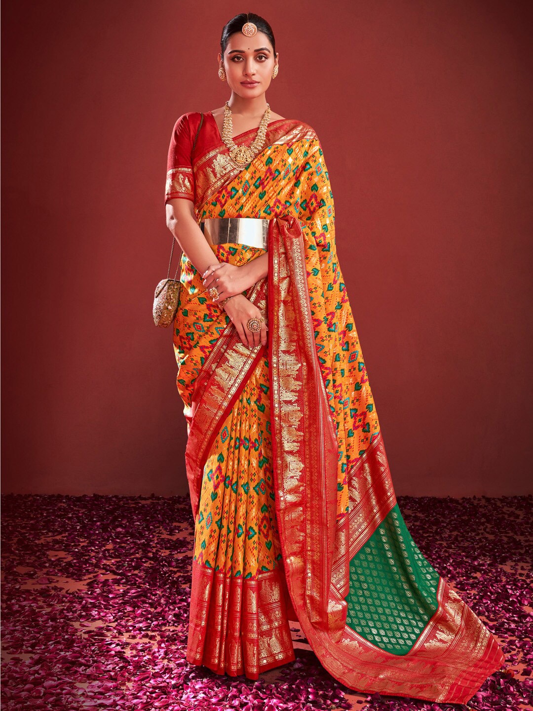 

Anouk Ethnic Motifs Zari Pochampally Saree, Mustard