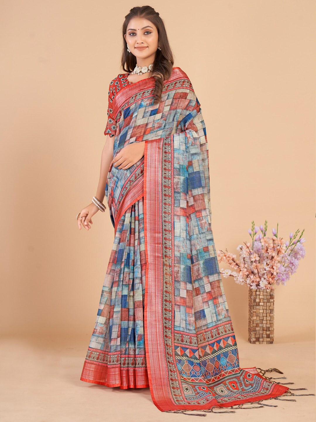 

Anouk Geometric Printed Saree, Red