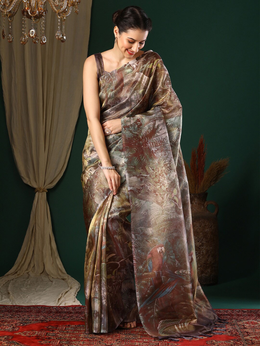 

Anouk Ethnic Motifs Organza Saree, Brown