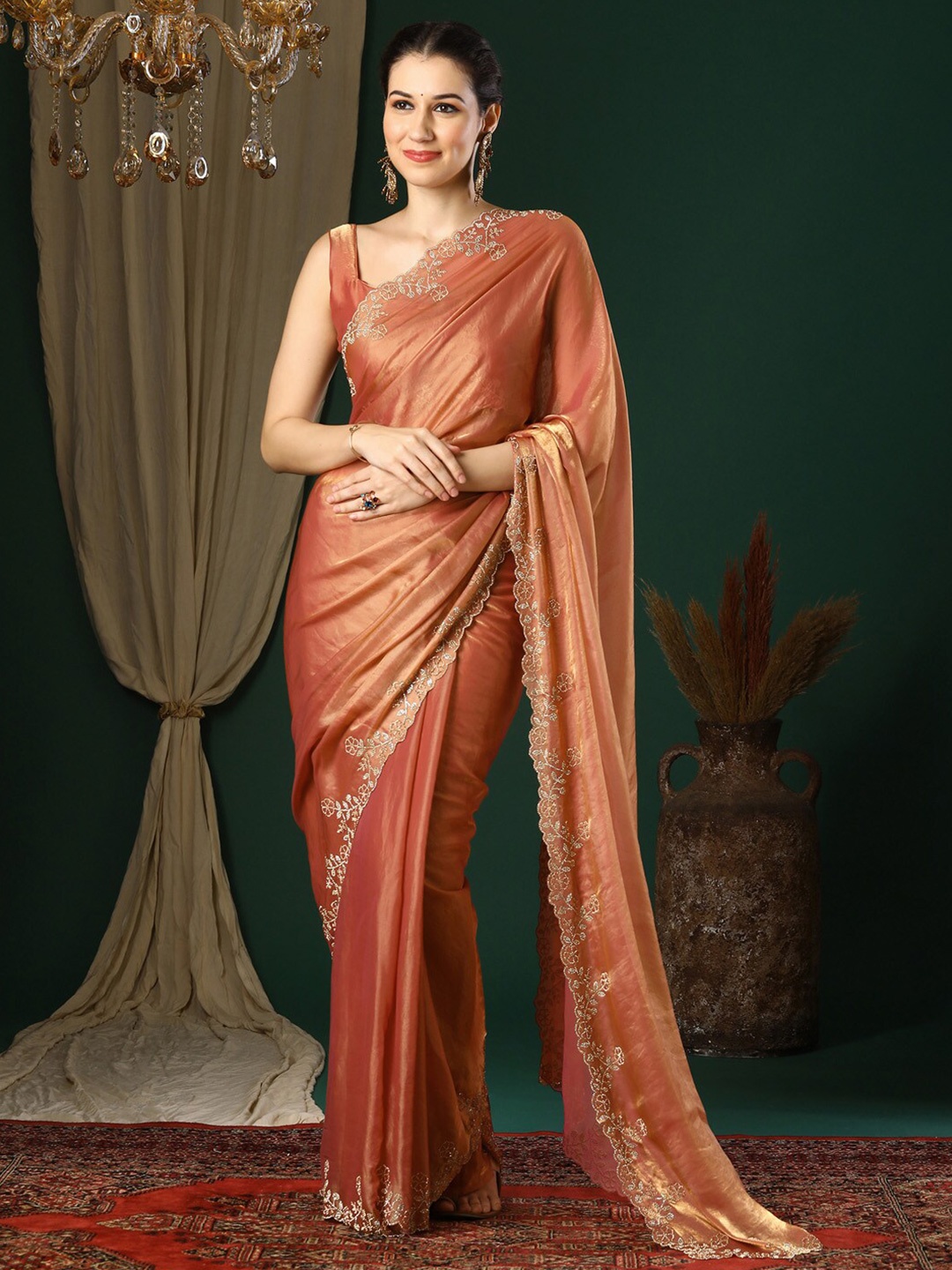 

Anouk Organza Embellished Saree, Orange