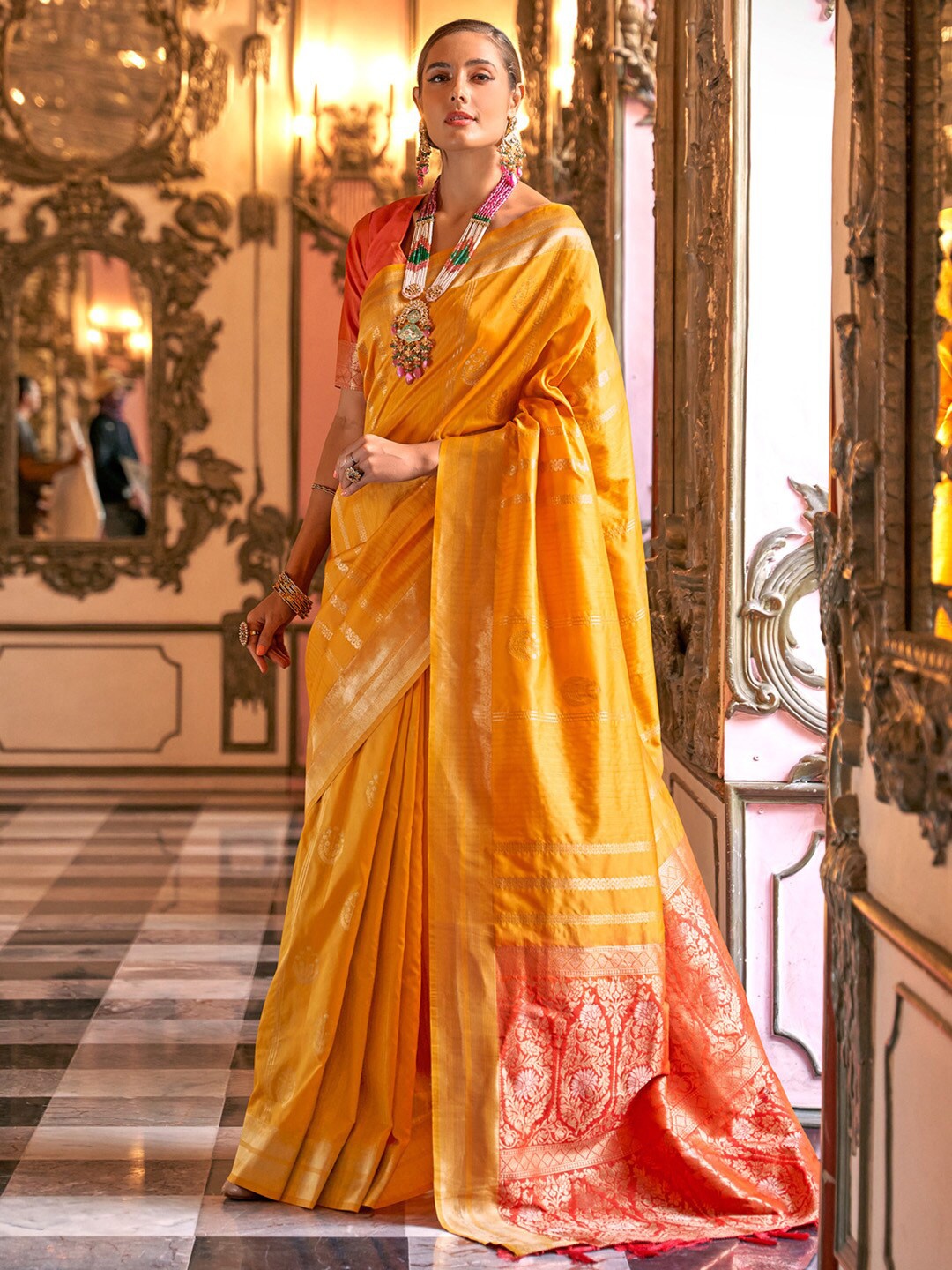 

Anouk Ethnic Motifs Zari Banarasi Saree, Yellow