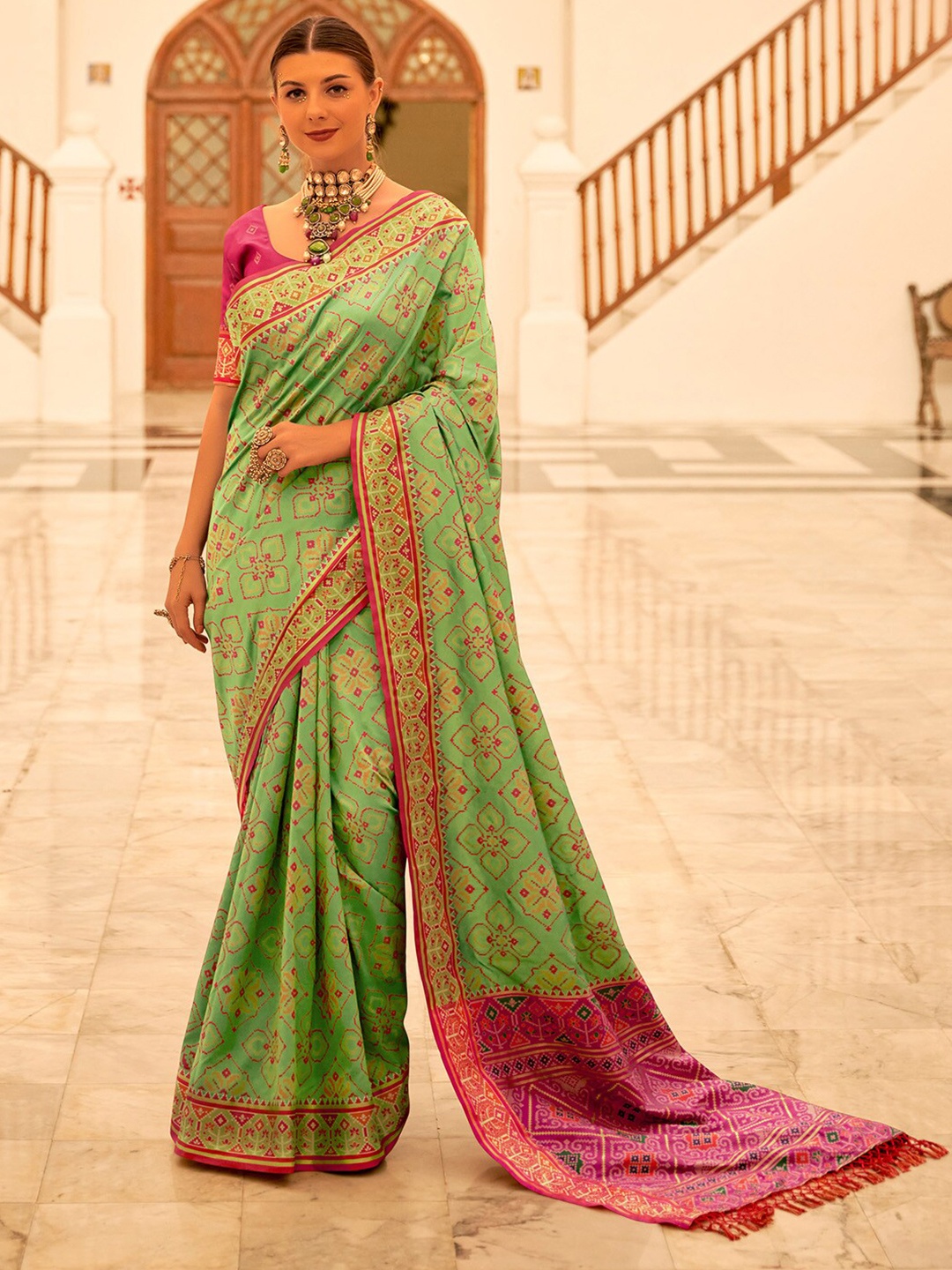 

Anouk Ethnic Motifs Woven Design Zari Saree, Green