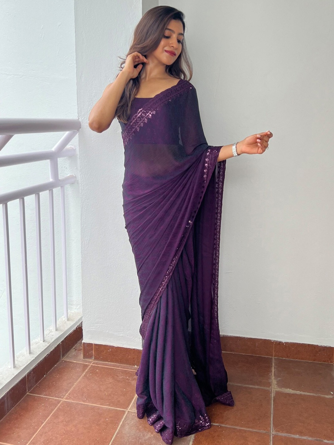 

Anouk Embellished Sequinned Saree, Purple