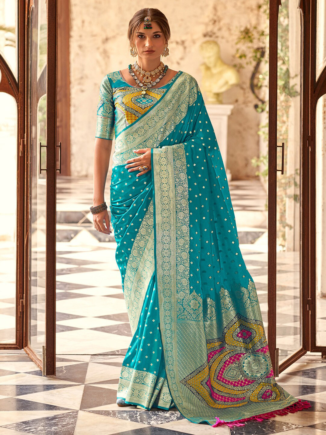 

Anouk Ethnic Motifs Woven Design Banarasi Saree, Blue