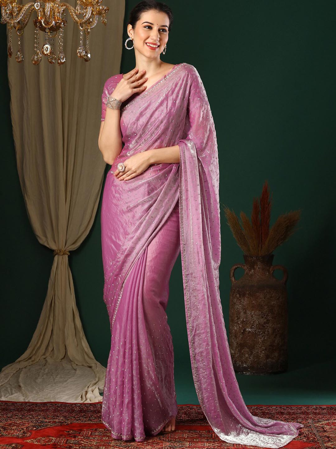 

Anouk Embellished Organza Saree, Pink
