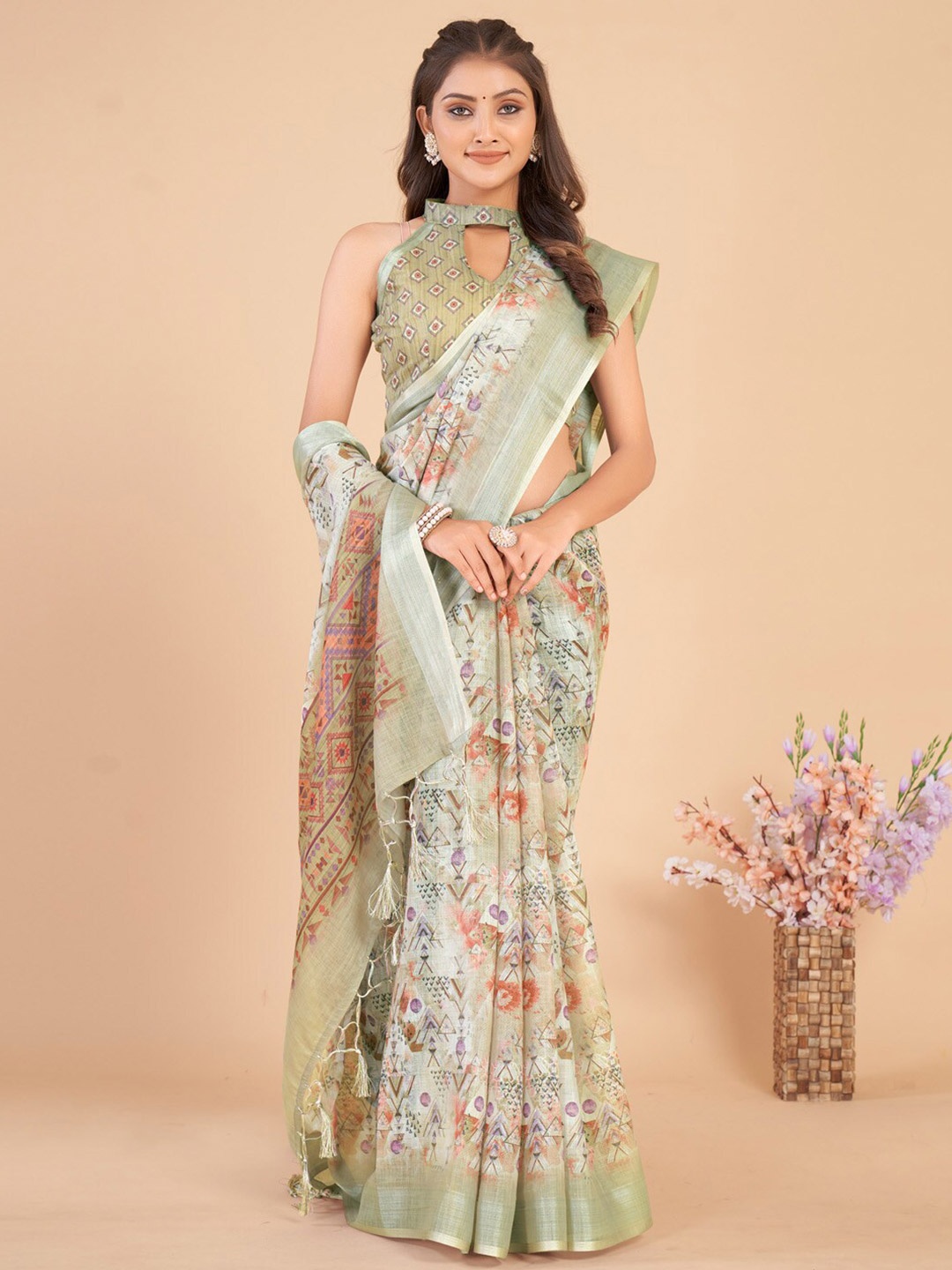 

Anouk Floral Printed Saree, Green