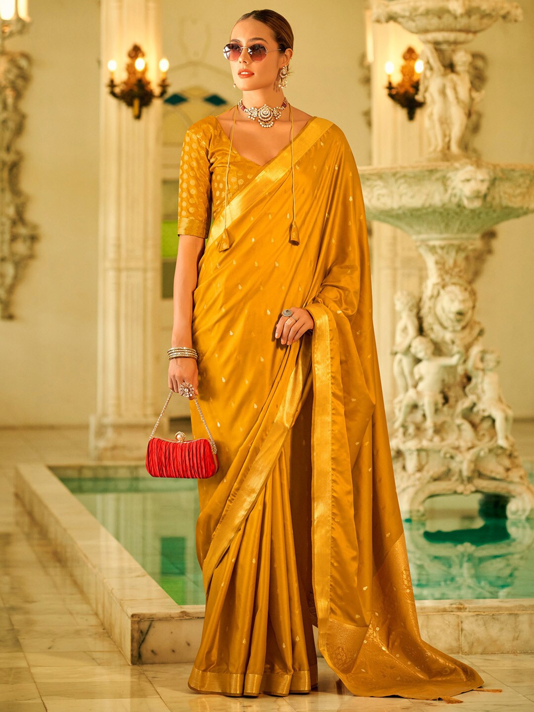 

Anouk Mustard Warli Woven Design Zari Banarasi Saree