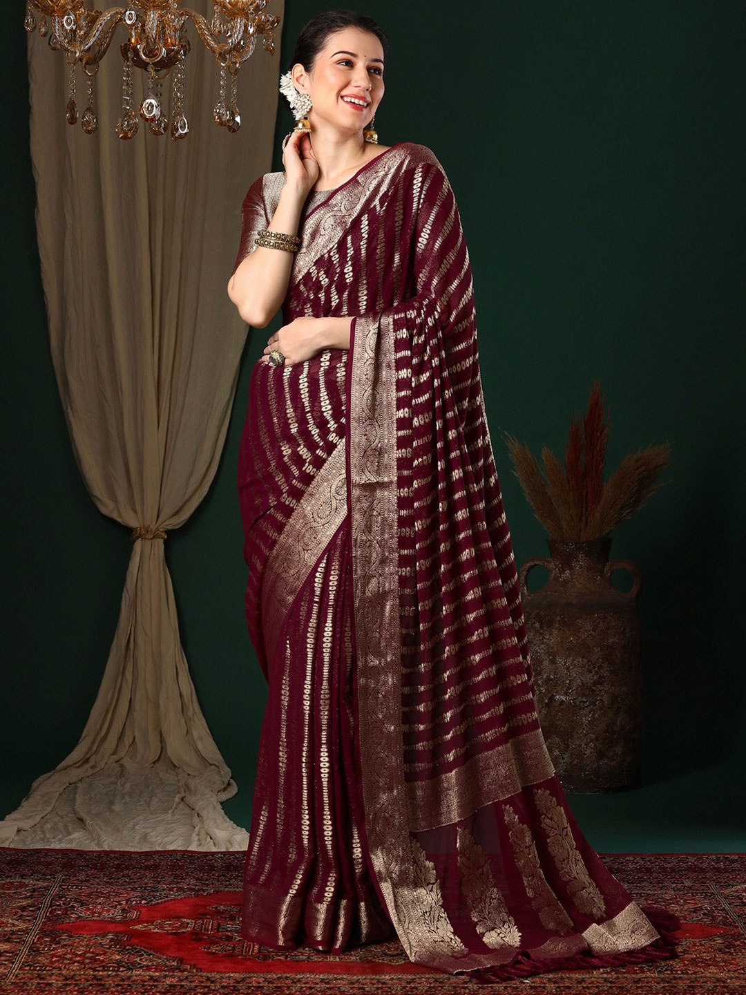 

Anouk Ethnic Motifs Woven Design Zari Pure Georgette Kanjeevaram Saree, Magenta