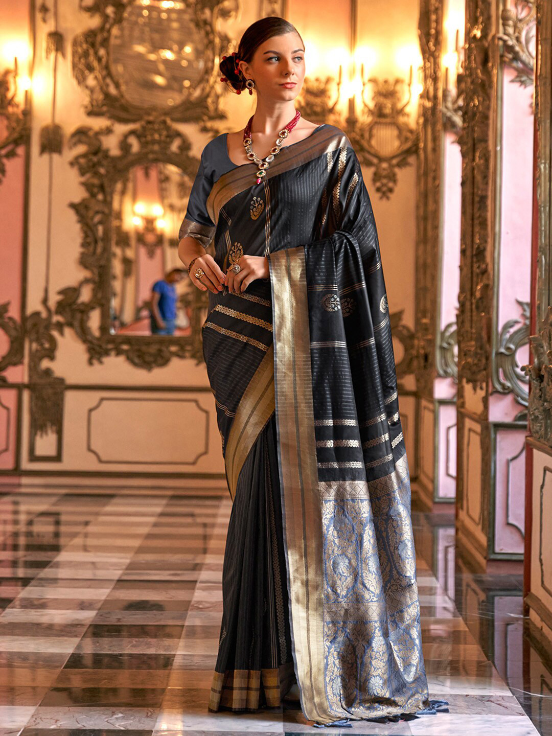 

Anouk Ethnic Motifs Banarasi Saree, Black