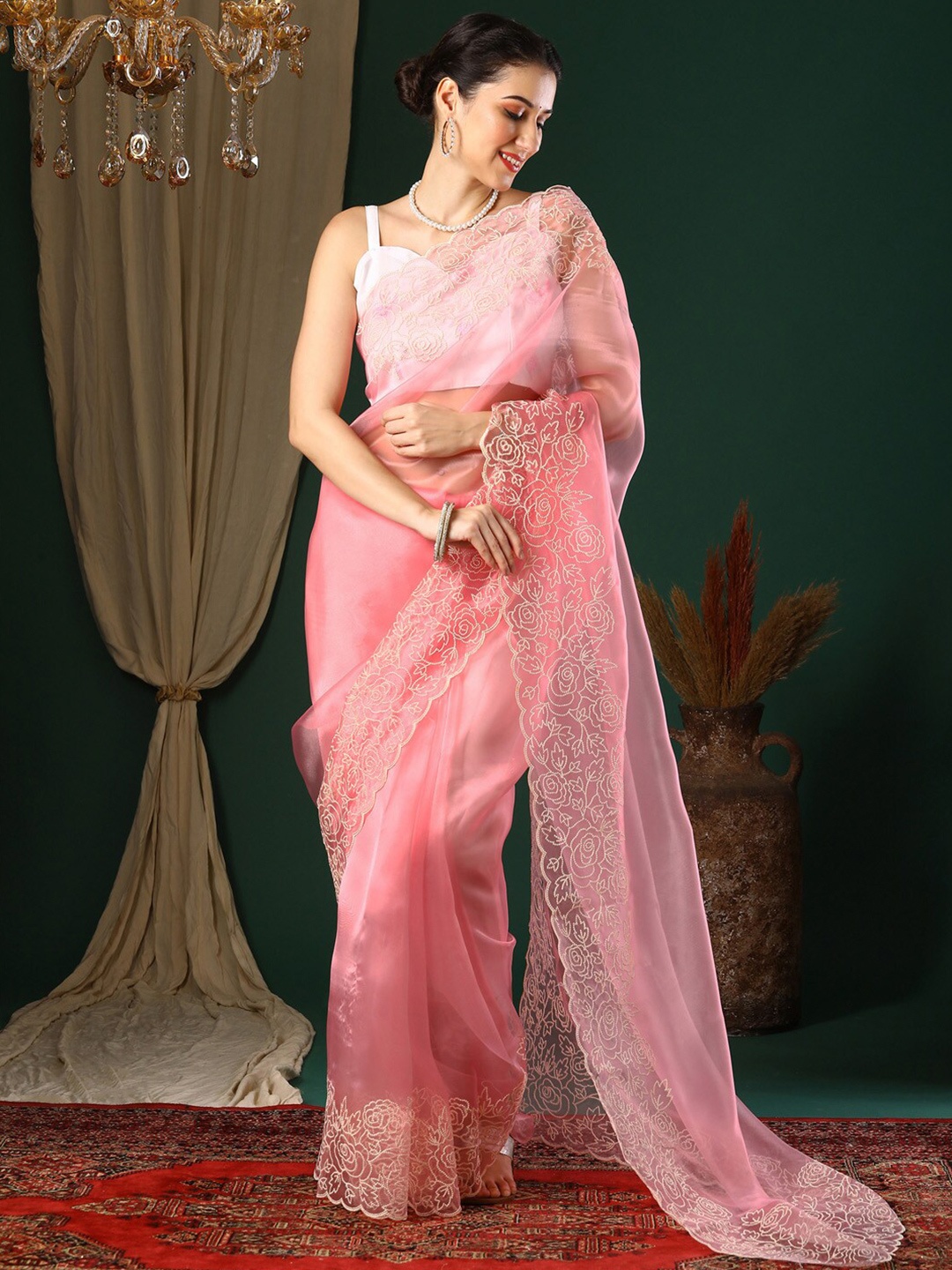 

Anouk Embroidered Organza Saree, Pink