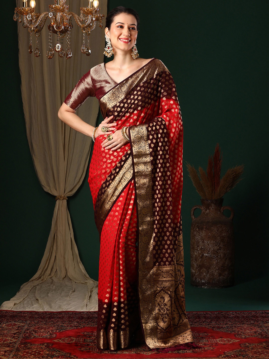 

Anouk Ethnic Motifs Zari Pure Georgette Kanjeevaram Saree, Red
