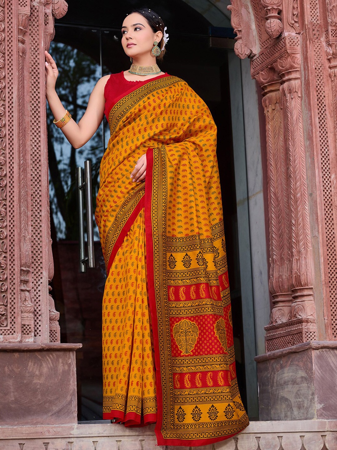 

Anouk Rustic Mustard Ethnic Motifs Bhagalpuri Saree