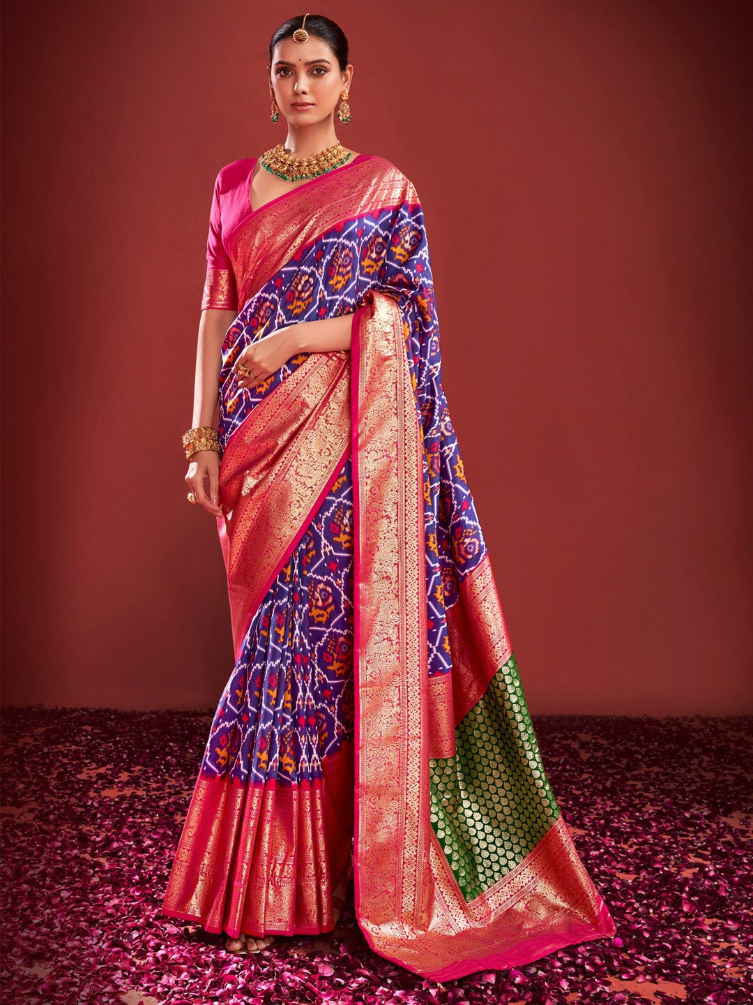 

Anouk Purple Ethnic Motifs Zari Silk Blend Pochampally Saree