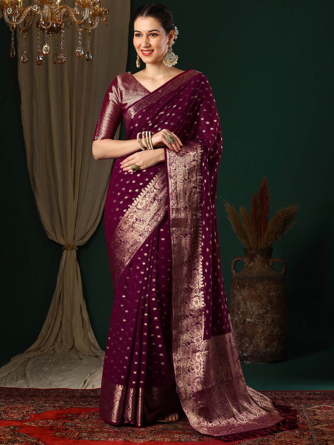 

Anouk Ethnic Motifs Pure Georgette Kanjeevaram Saree, Magenta