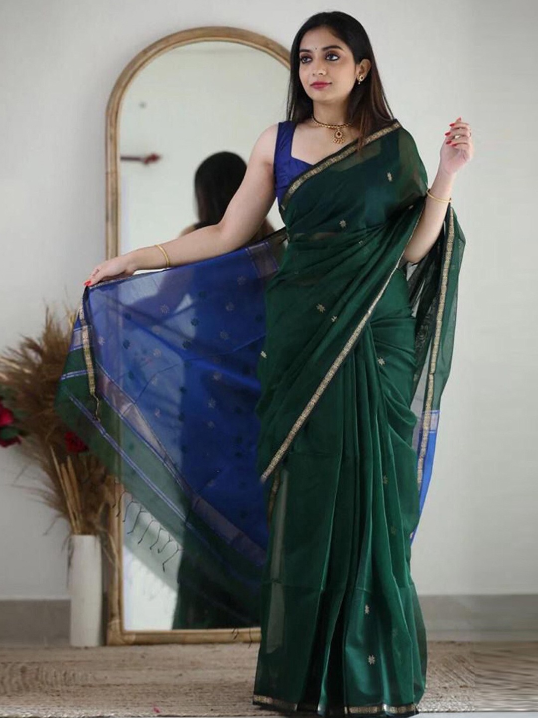 

Anouk Ethnic Motifs Woven Design Saree, Green