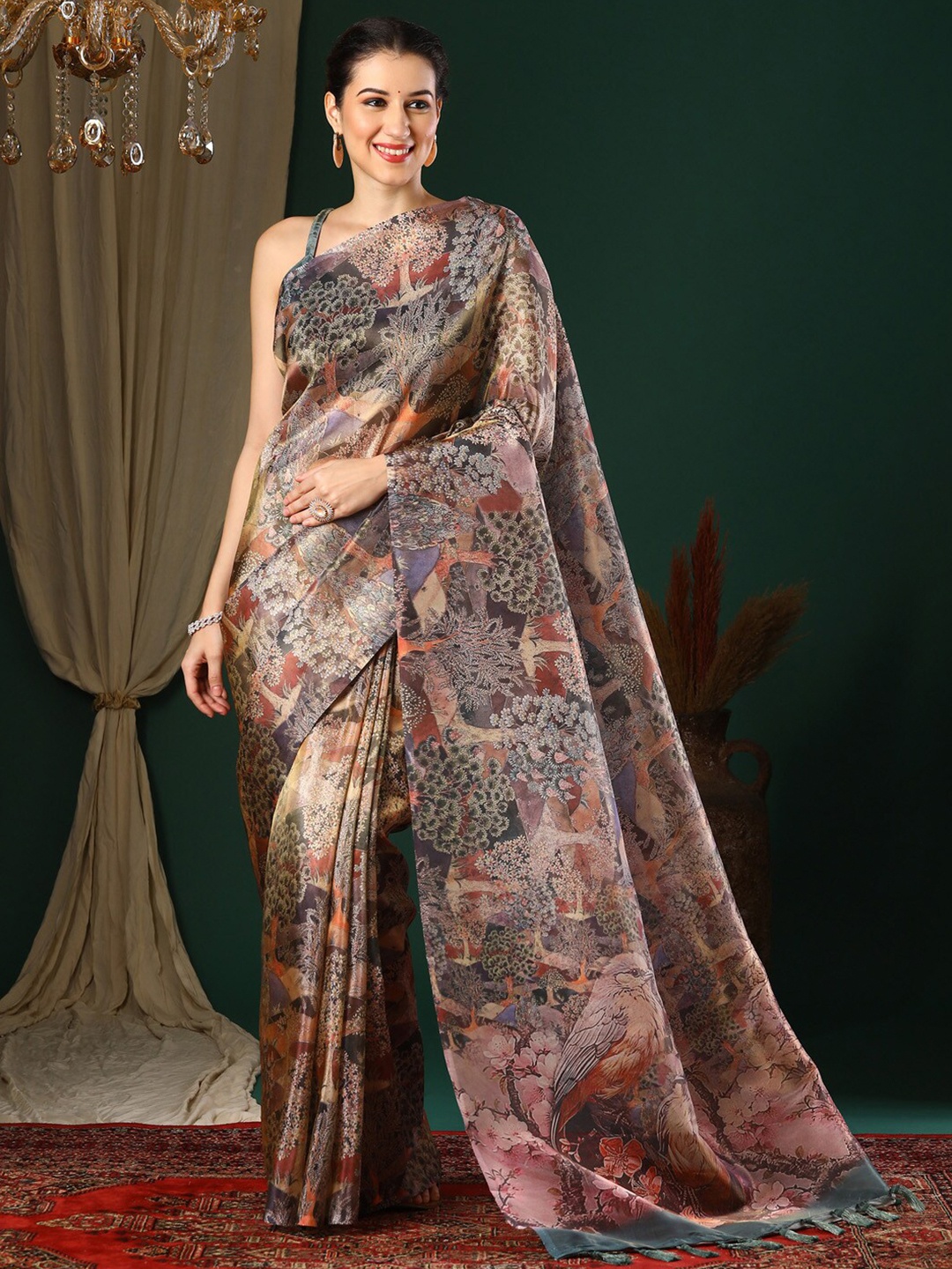 

Anouk Ethnic Motifs Printed Organza Saree, Black