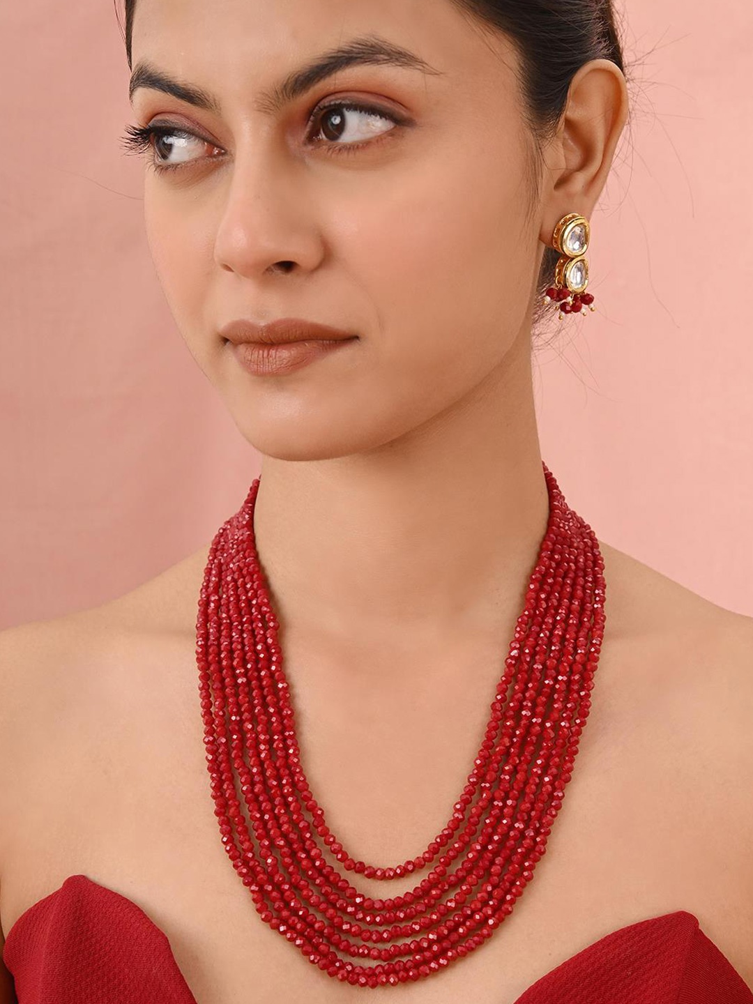 

RATNAVALI JEWELS Gold-Plated Stone-Studded Necklace and Earrings