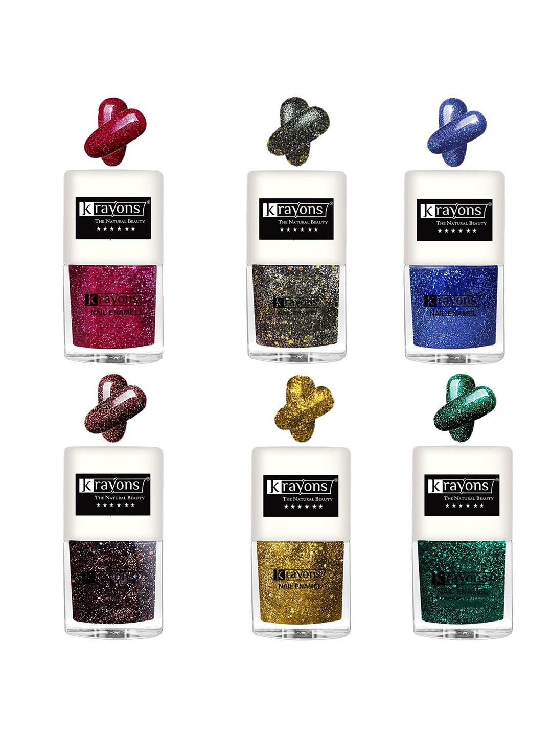 

krayons Set Of 6 The Natural Beauty Quick Drying Glitter Nail Enamel - 5ml Each, Multi