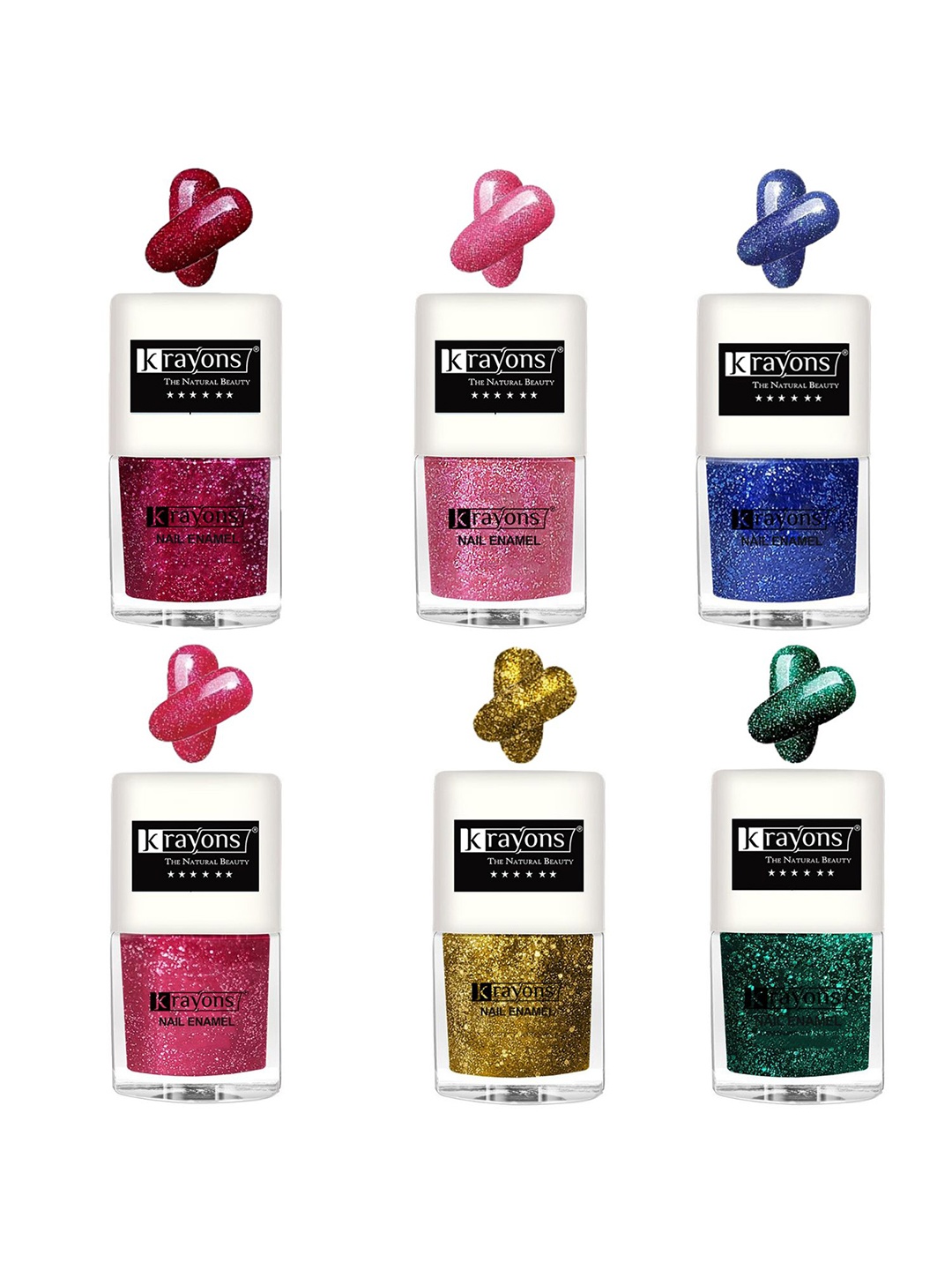 

krayons Set Of 6 The Natural Beauty Quick Drying Glitter Nail Enamel - 5ml Each, Multi