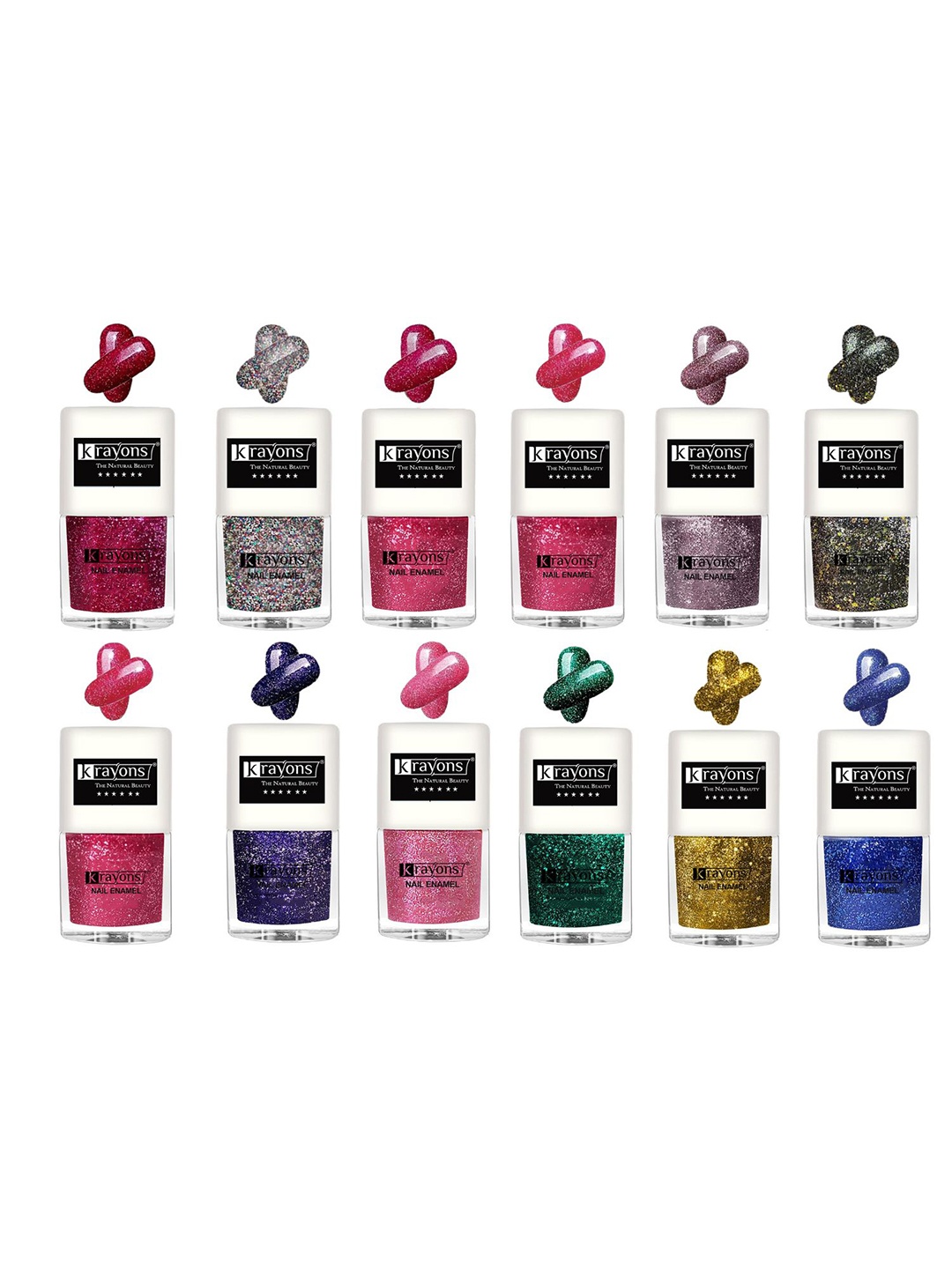 

krayons Set Of 12 The Natural Beauty Quick Drying Glitter Nail Enamel - 5ml Each, Multi