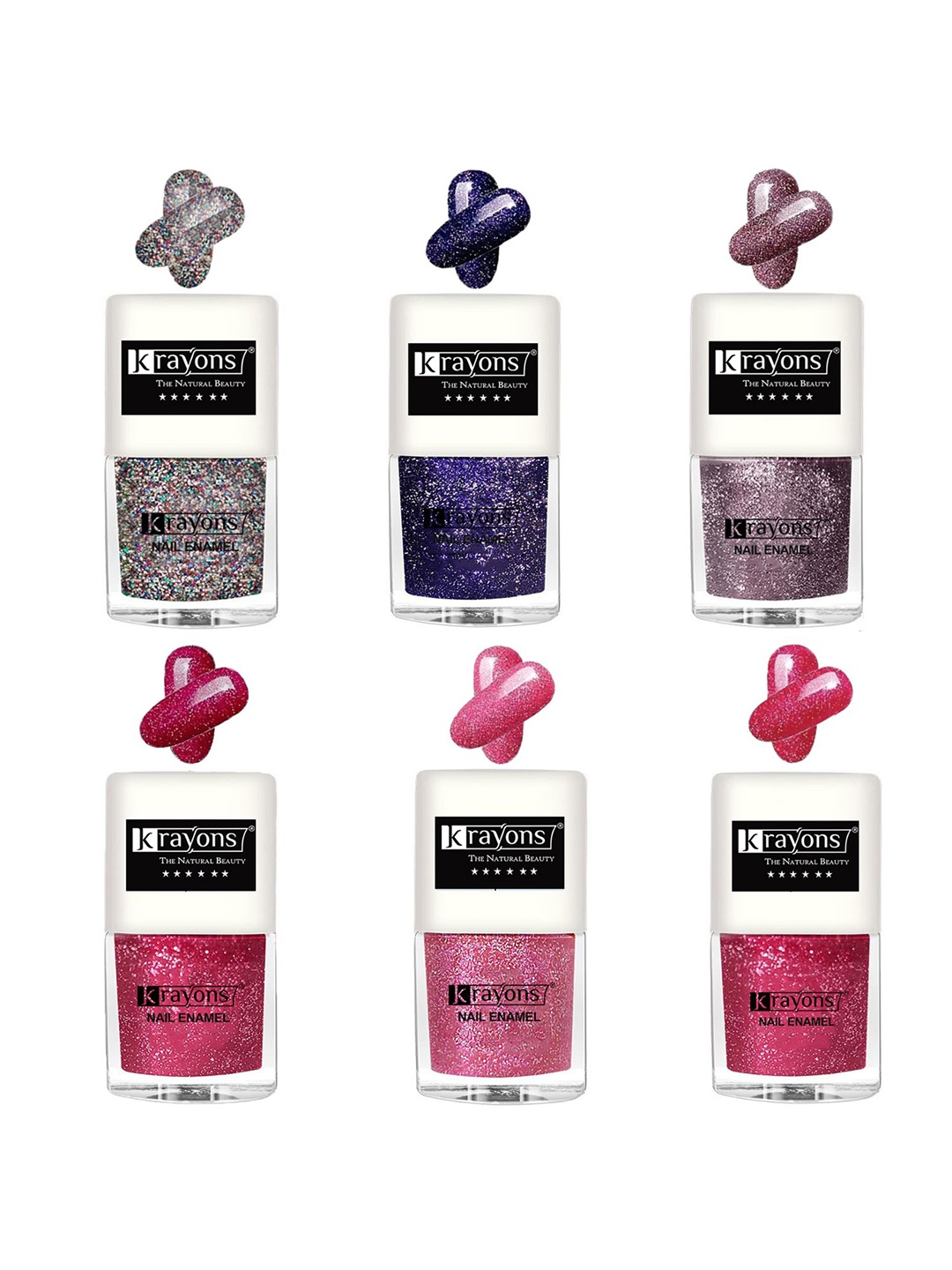 

krayons Set Of 6 Glitter Quick-Dry Long-Lasting Nail Paint - 5ml each, Multi