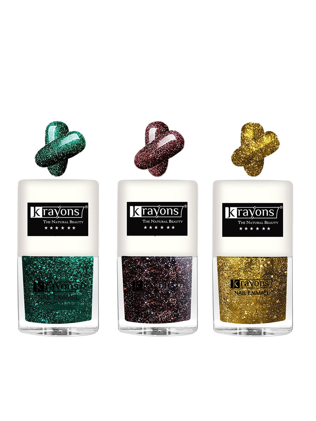 

krayons Set Of 3 The Natural Beauty Quick Drying Glitter Nail Enamel - 5ml Each, Multi