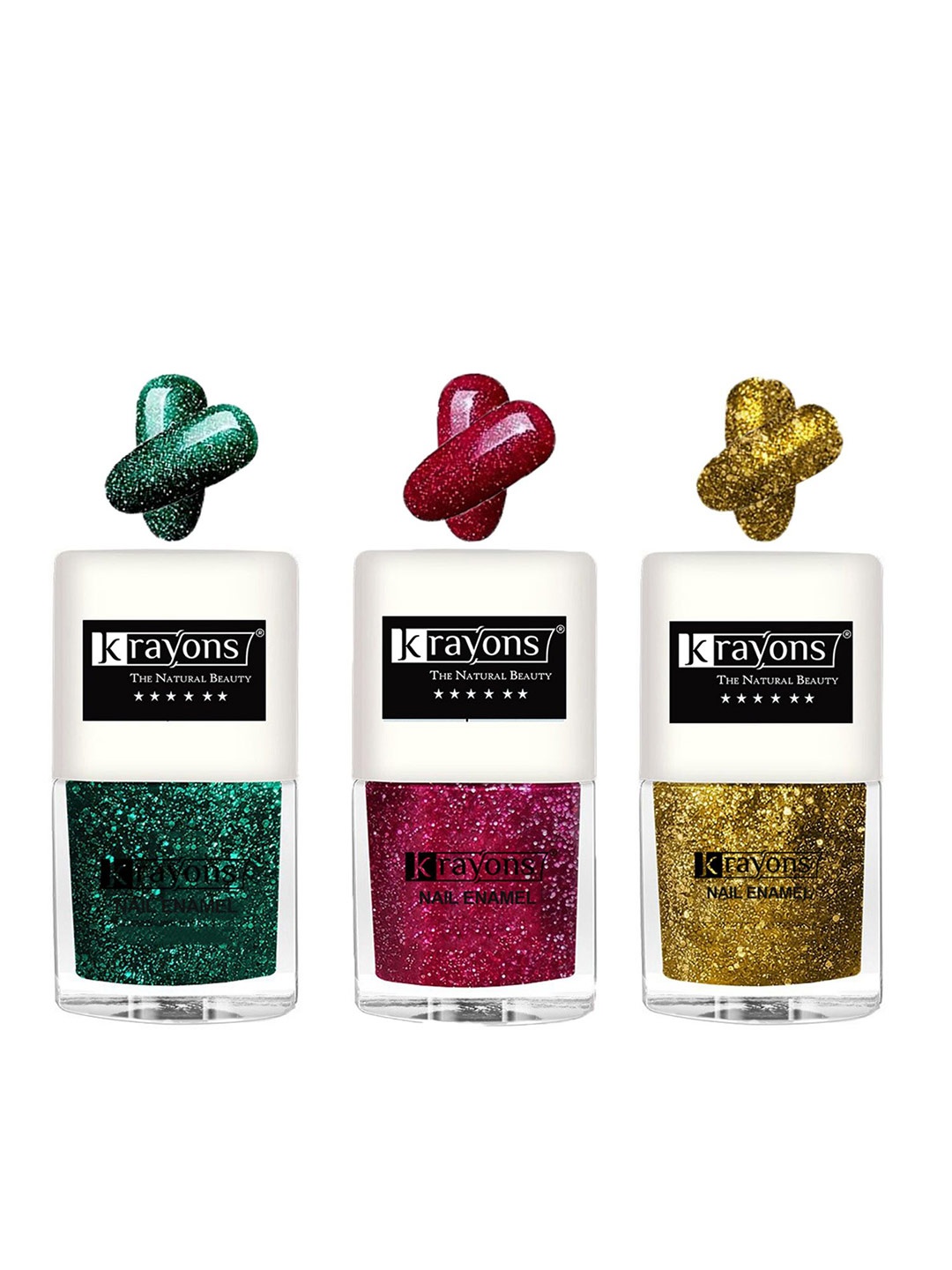 

krayons Set Of 3 The Natural Beauty Quick Drying Glitter Nail Enamel - 5ml Each, Multi