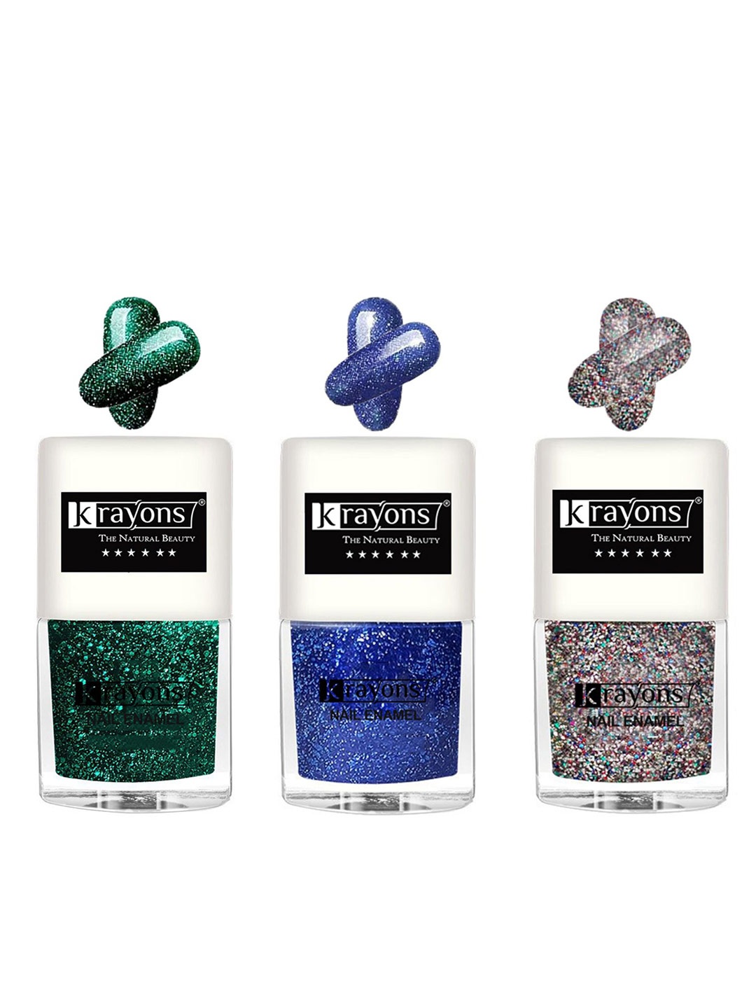 

krayons Set Of 3 Glitter Quick-Dry Long-Lasting Nail Paint - 5ml each, Green
