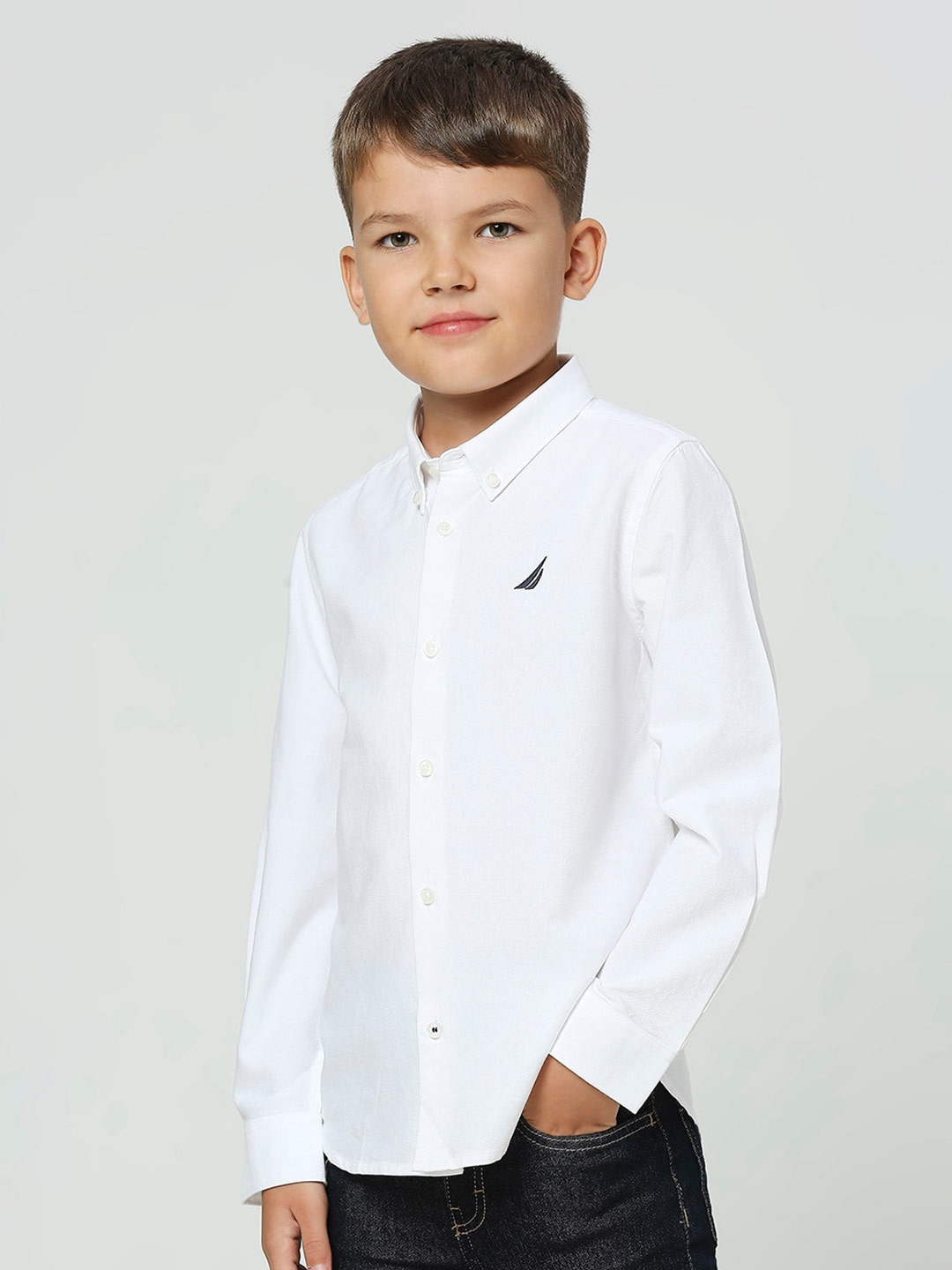 

Nautica Boys Premium Spread Collar Cotton Casual Shirt, White
