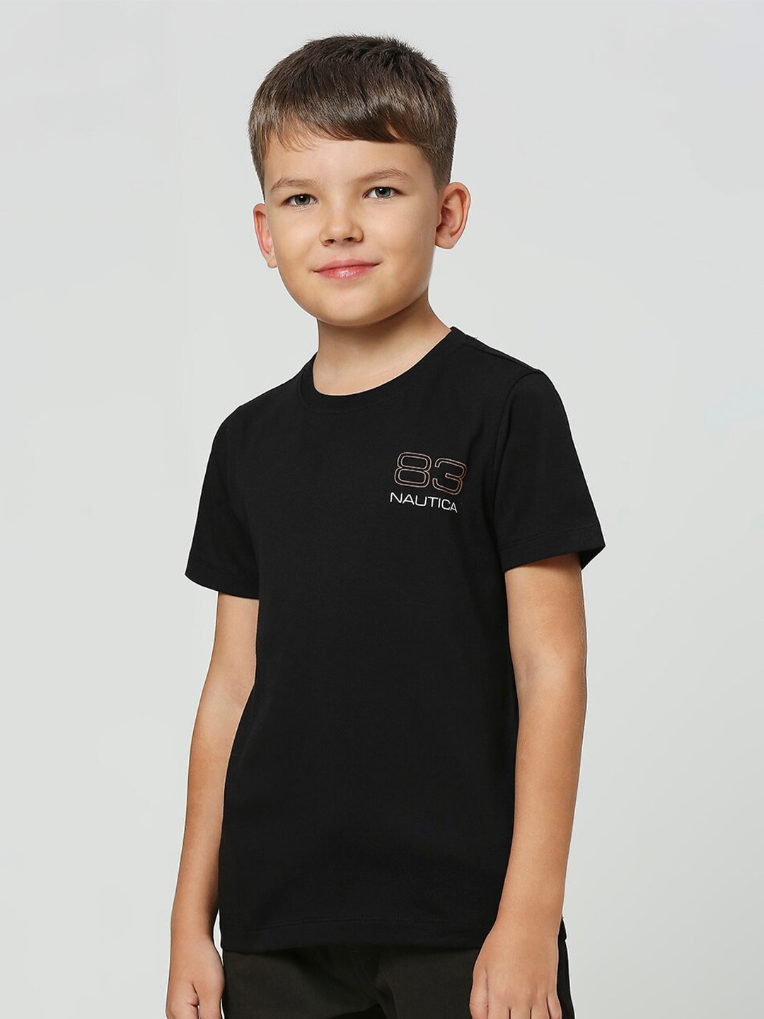 

Nautica Boys Round Neck Cotton T-shirt, Black