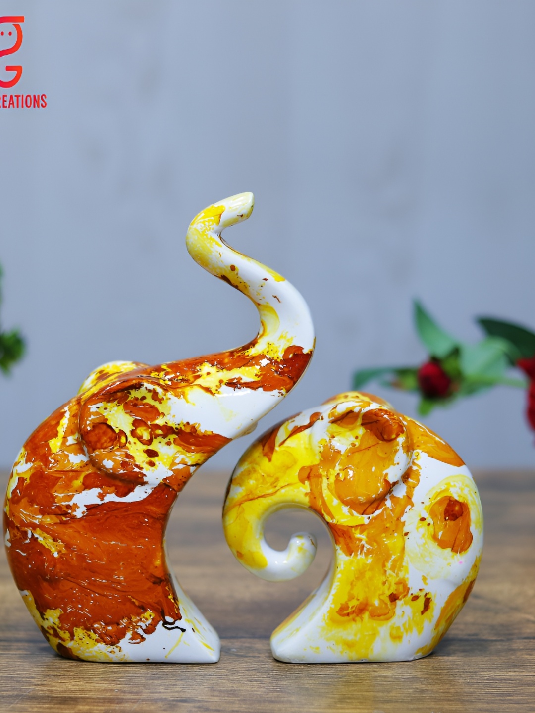 

GW CREATIONS Yellow & Red 2 Pieces Birds and Animals Figurine Showpieces
