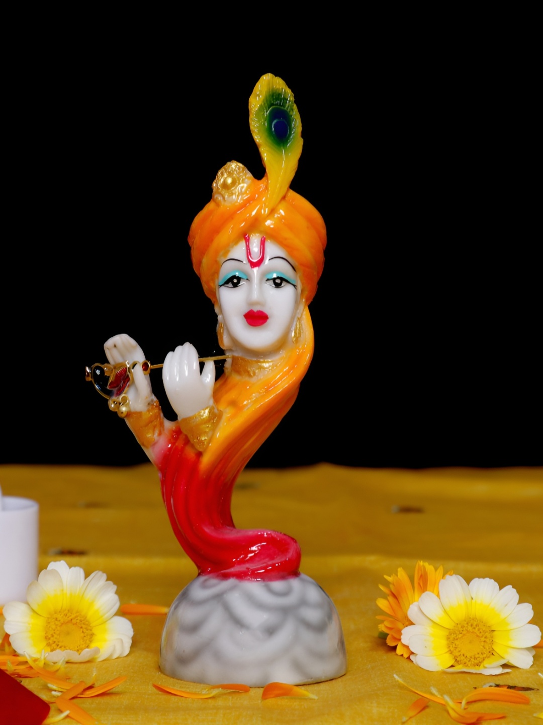 

GW CREATIONS Orange & White Religious Marble Idol Showpiece