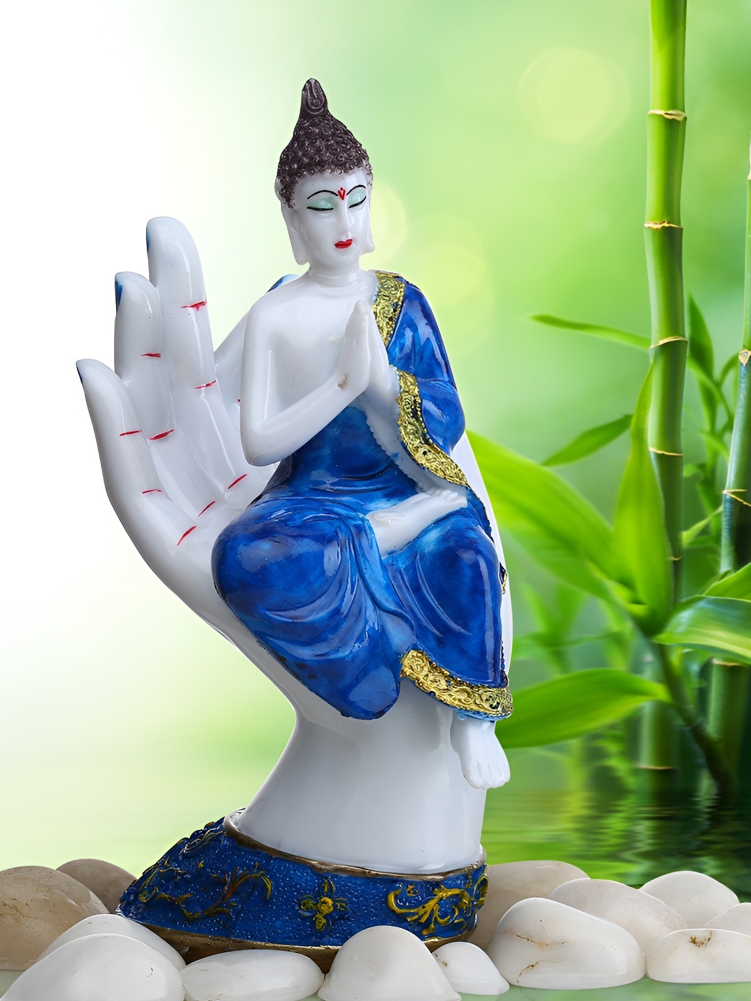 

GW CREATIONS White & Blue Medium Buddha Figurine Showpiece