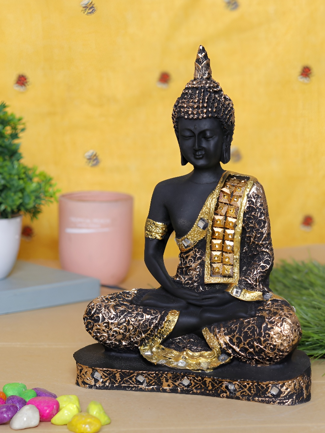 

GW CREATIONS Gold-Toned & Black Buddha Idol Showpiece