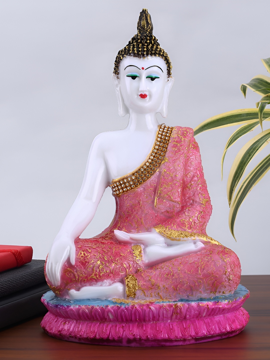 

GW CREATIONS Pink & White Buddha Idol Showpiece