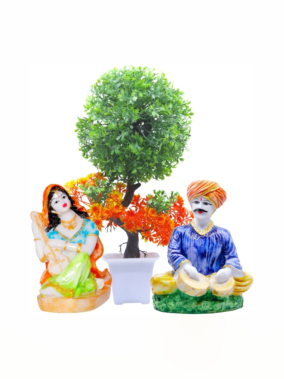 

GW CREATIONS Blue & Green 3 Pieces Figurine Showpieces