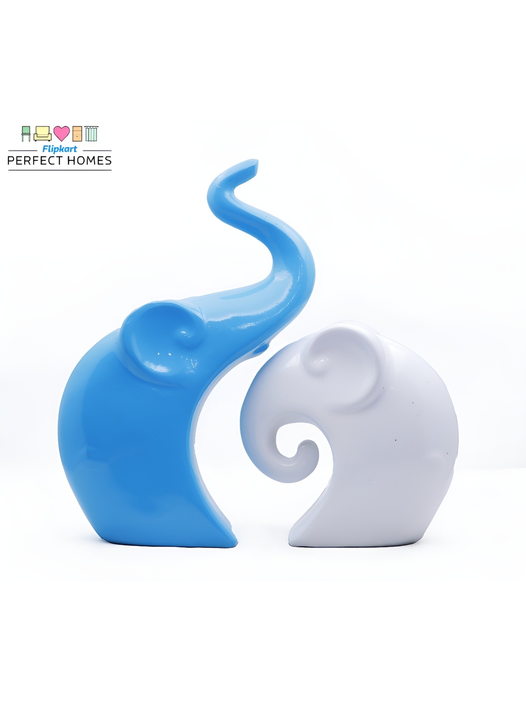 

GW CREATIONS Blue & White 2 Pieces Birds and Animals Figurine Showpieces, Black