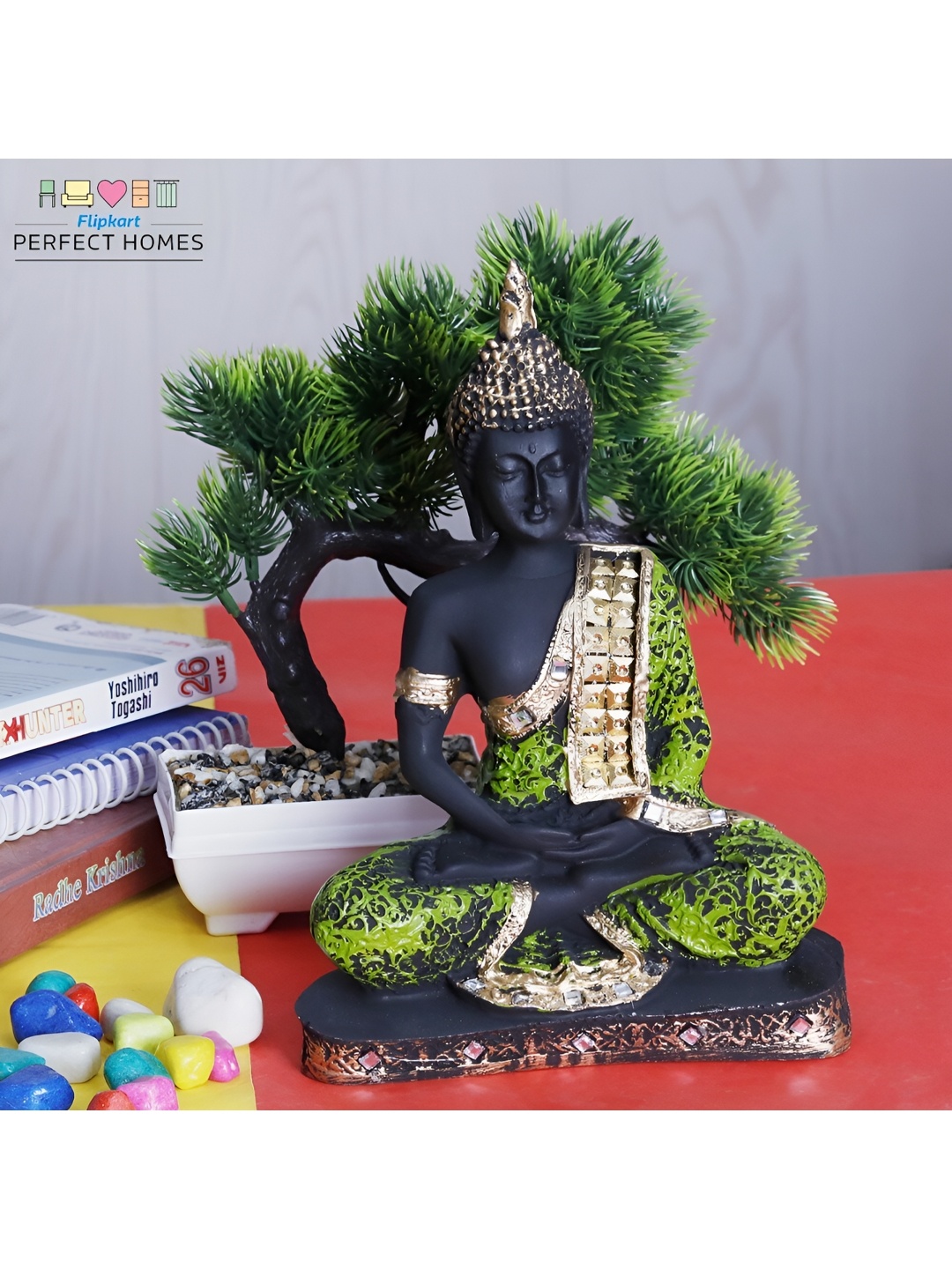 

GW CREATIONS Black & Green Buddha Idol Showpiece
