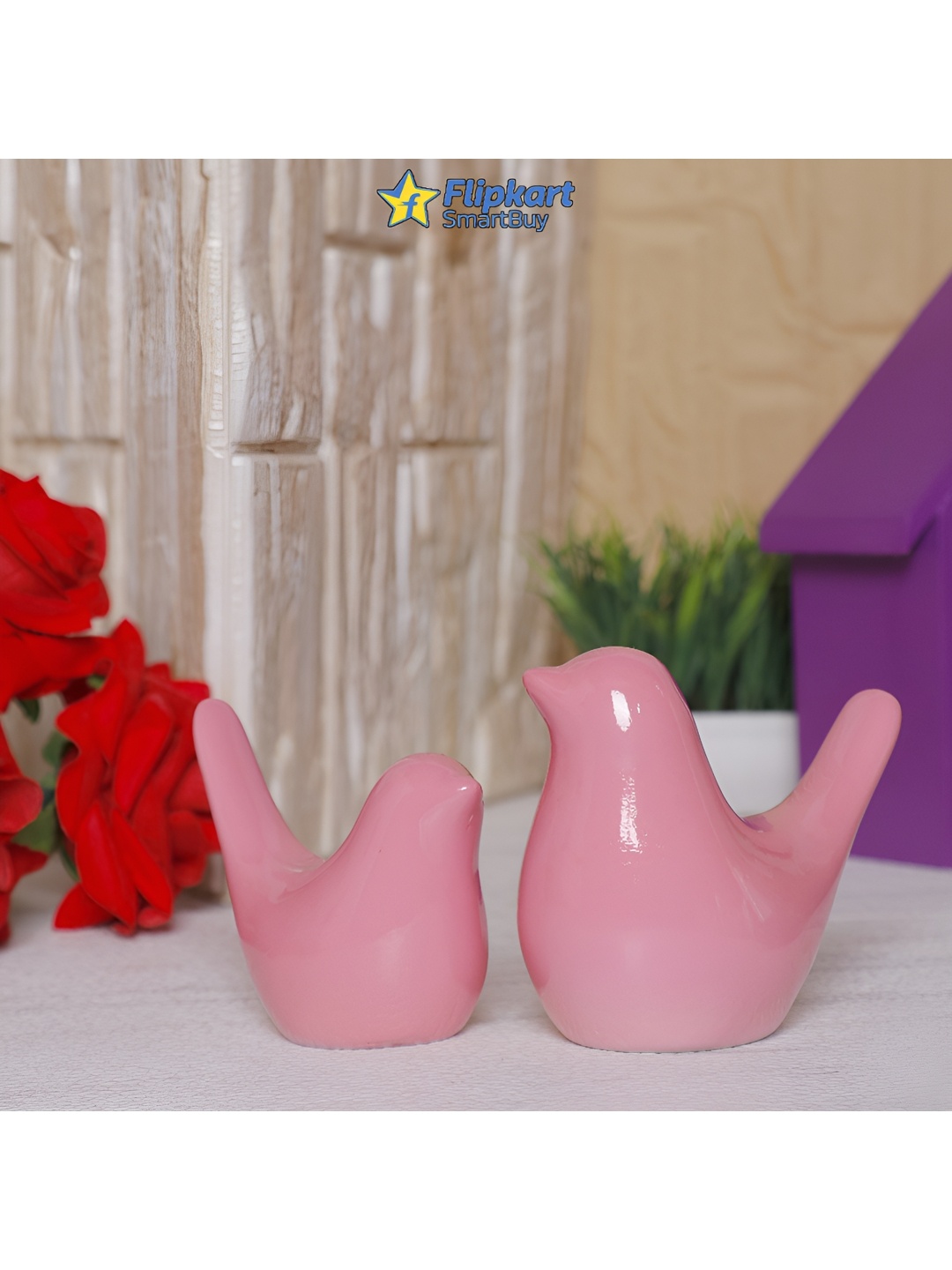 

GW CREATIONS Pink 2 Pieces Birds and Animals Figurine Showpiece