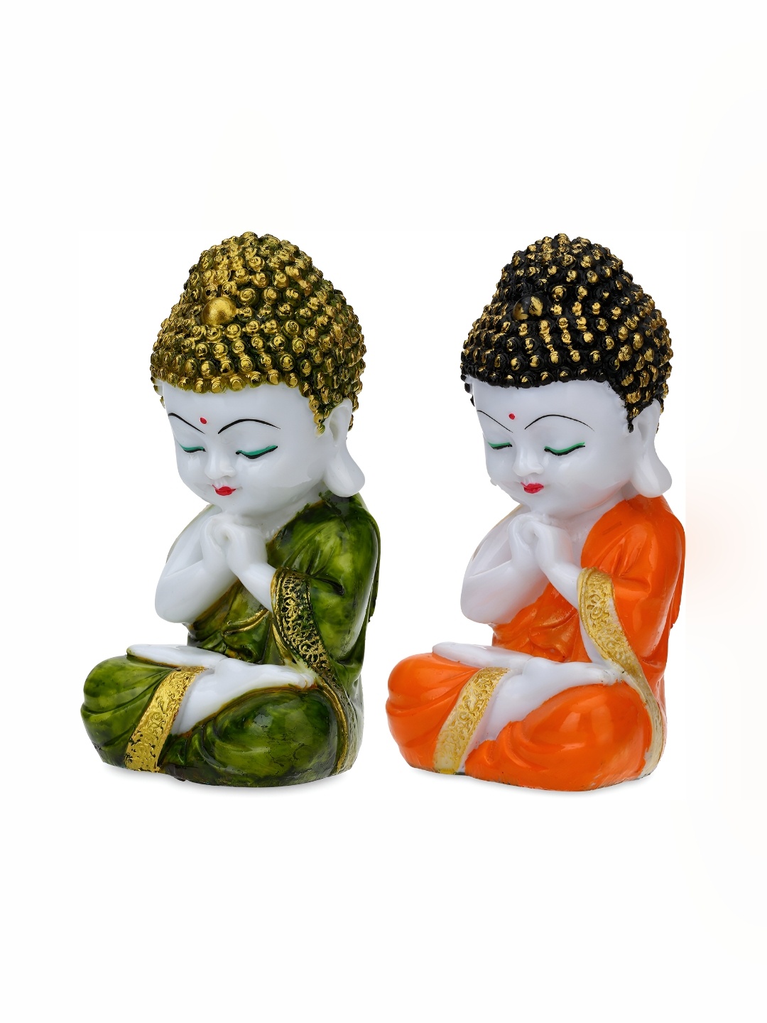 

GW CREATIONS Orange & Green Buddha Idol Showpiece