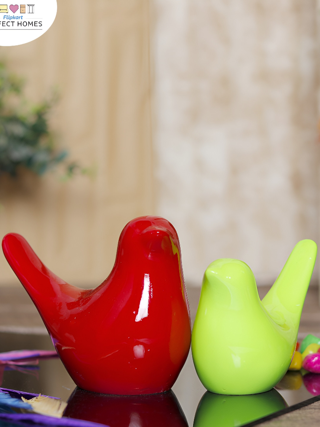 

GW CREATIONS Green & Red 2 Pieces Birds and Animals Figurine Showpieces