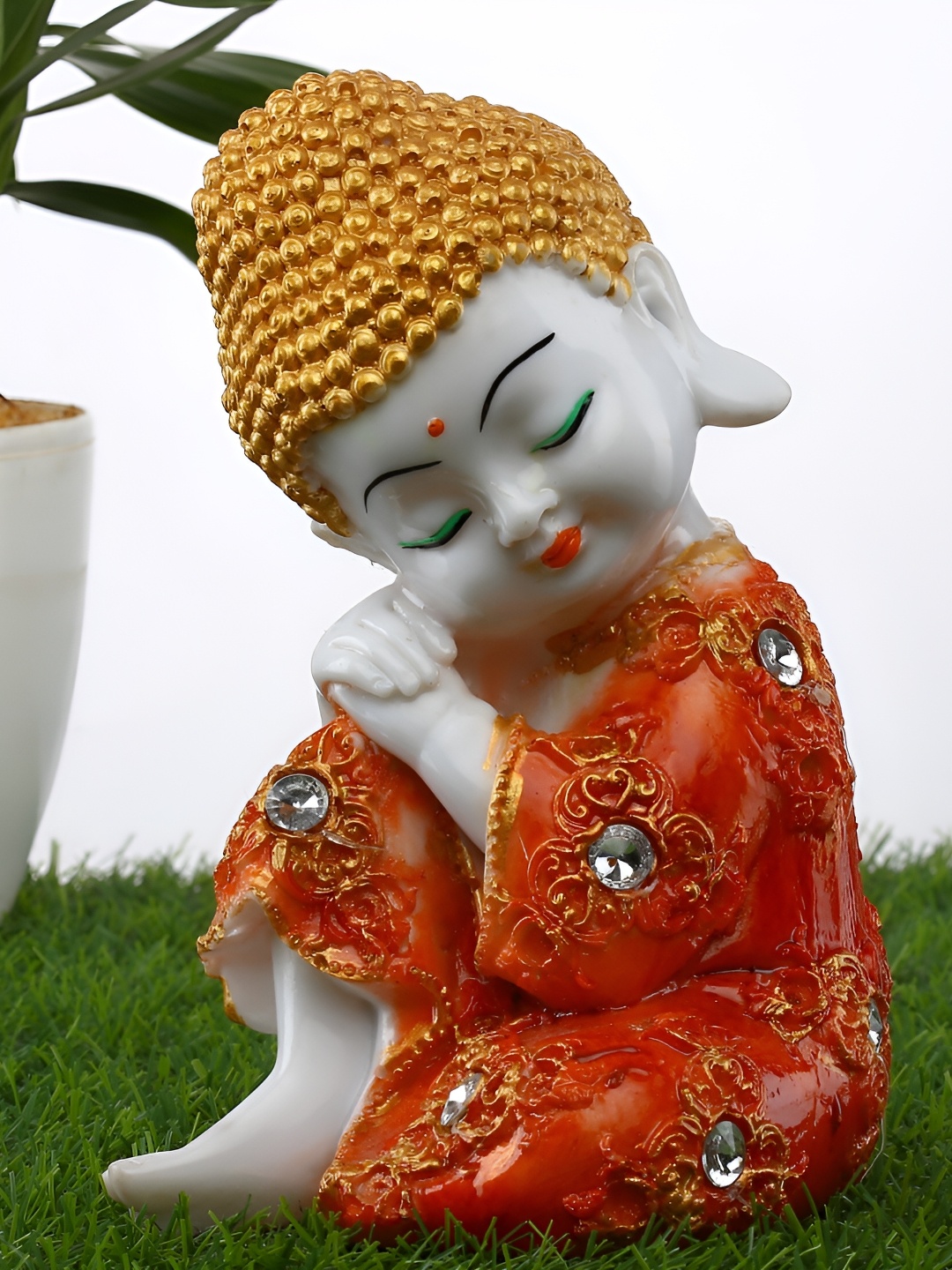 

GW CREATIONS Orange Buddha Figurine Showpiece