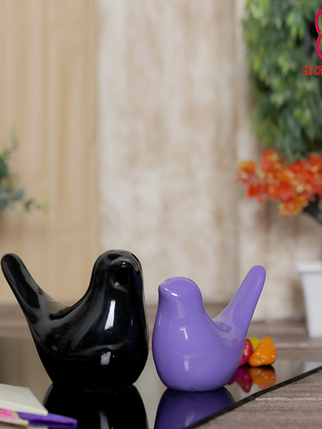

GW CREATIONS Black & Purple 2 Pieces Tiny Birds and Animals Figurine Showpiece