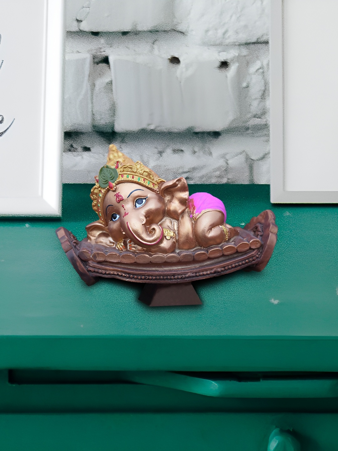 

GW CREATIONS Pink & Brown Lord Ganesha Religious Idol Showpiece