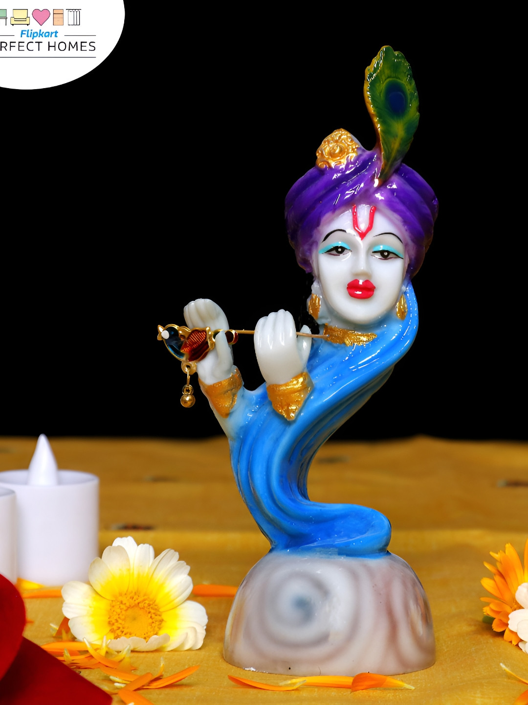 

GW CREATIONS Blue & Gold-Toned Religious Idol Murlidhar Krishna Small Showpiece