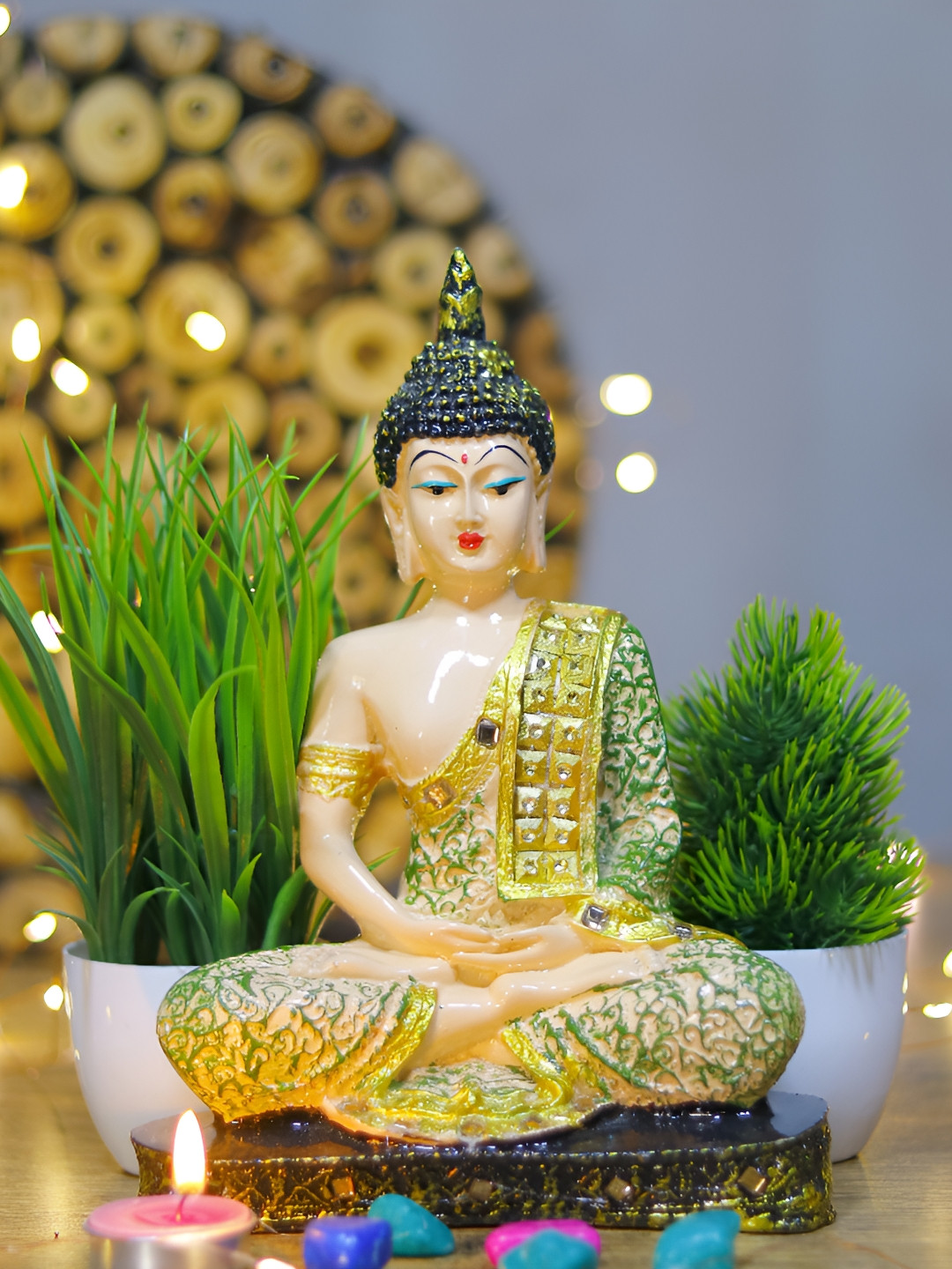 

GW CREATIONS Green & Beige Buddha Figurine Showpiece