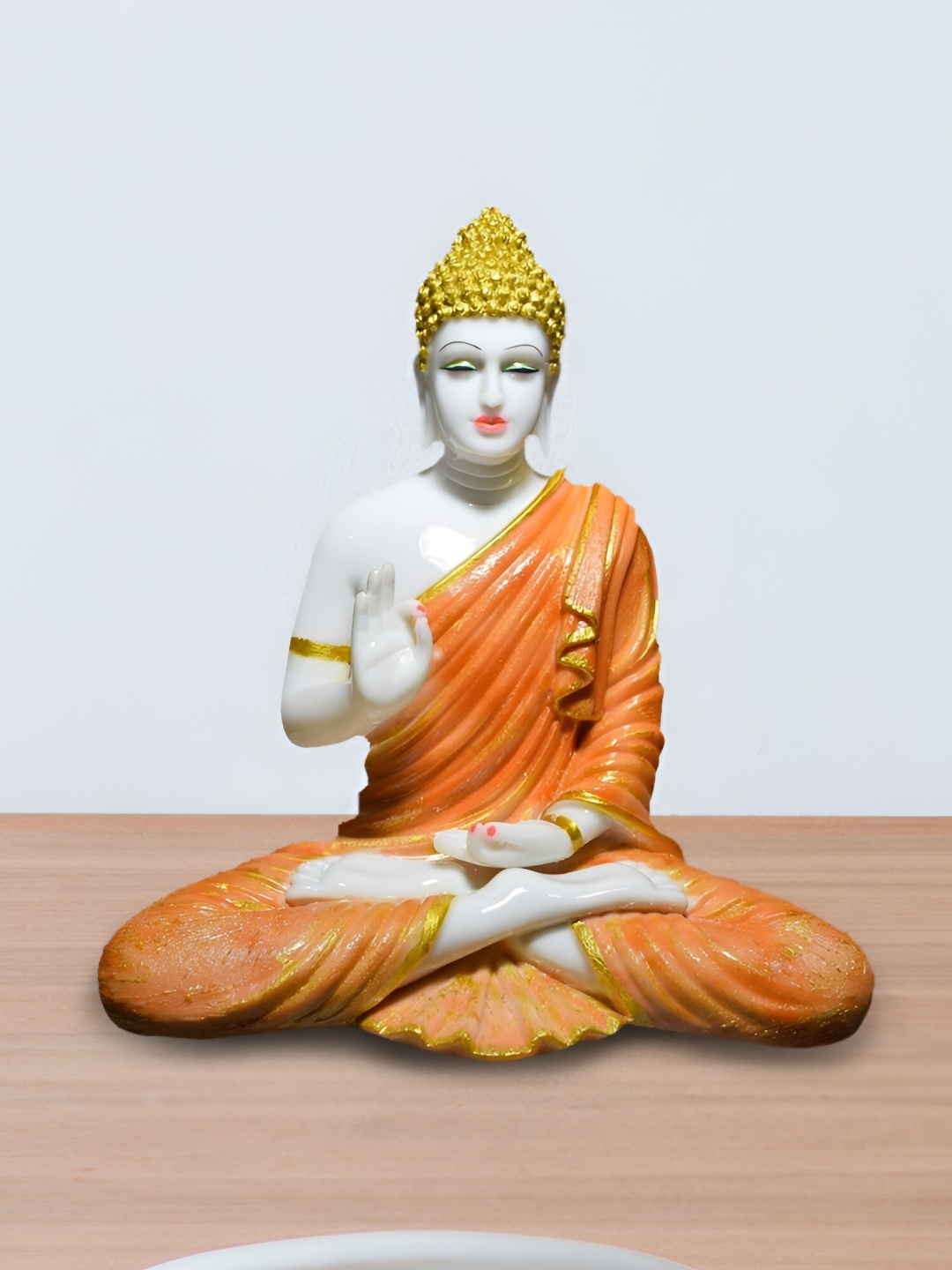 

GW CREATIONS Orange & White Buddha Idol Showpiece