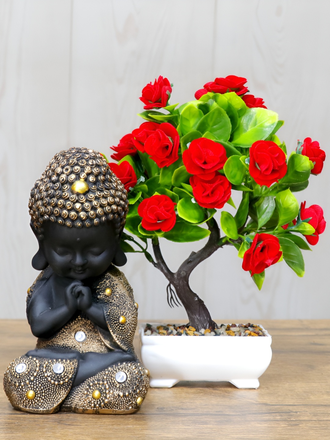 

GW CREATIONS Gold-Toned & Black 2 Pieces Buddha Idol Showpiece
