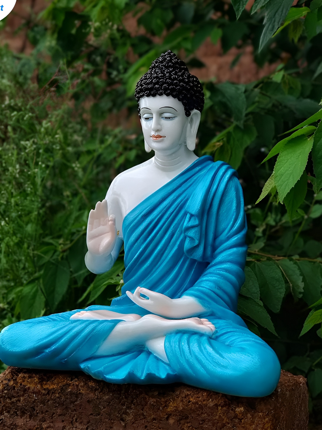 

GW CREATIONS Blue & White Marble Buddha Idol Showpiece