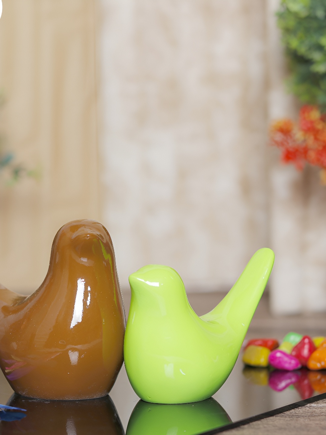 

GW CREATIONS Green & Brown 2 Pieces Tiny Birds and Animals Figurine Showpiece